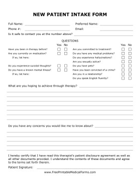 Free Counseling forms Templates Printable therapy Intake form