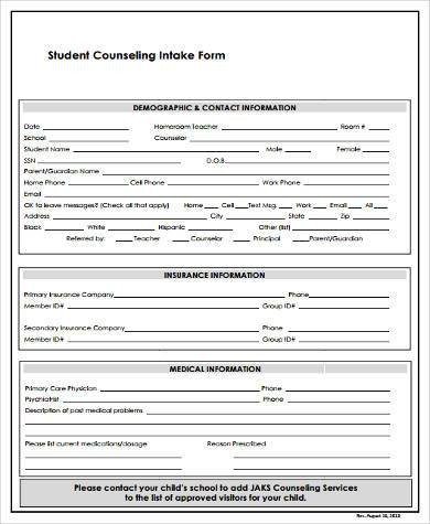Free Counseling forms Templates Sample Counseling Intake forms 9 Free Documents In Word