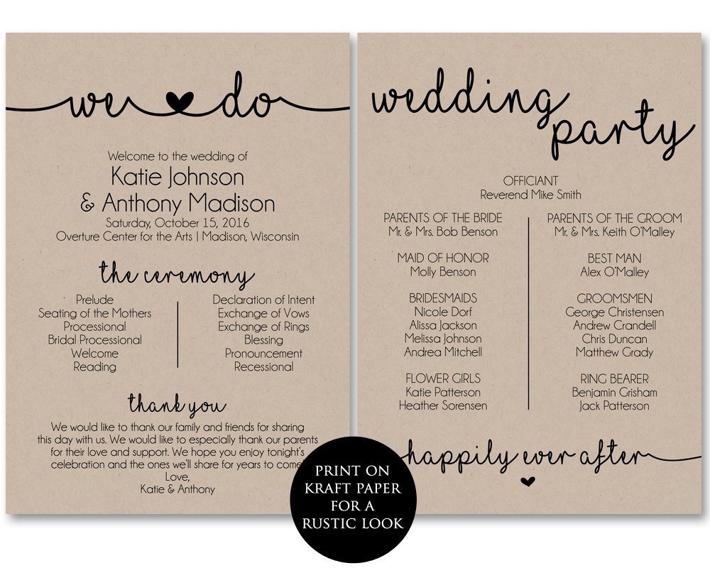 Free Downloadable Wedding Programs Templates Ceremony Program Template Printable Wedding Programs