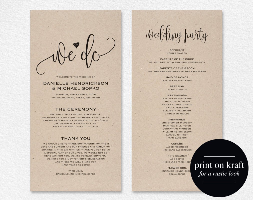 Free Downloadable Wedding Programs Templates Wedding Program Template Wedding Program Printable We Do