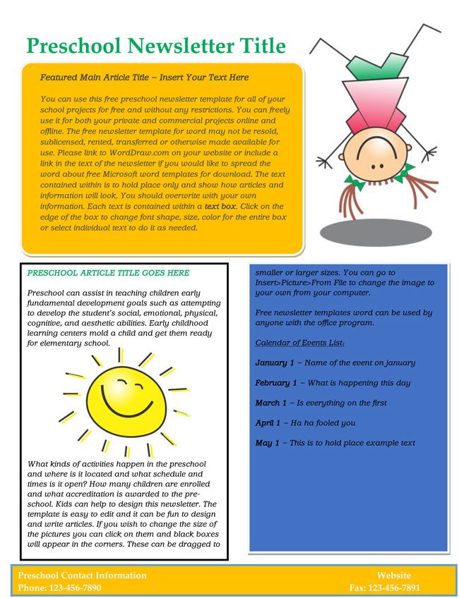 Free Editable Newsletter Templates 16 Preschool Newsletter Templates Easily Editable and
