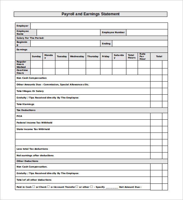 Free Employee Earnings Statement Template 19 Payroll Templates Pdf Word Excel