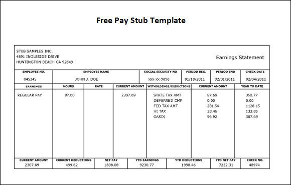 Free Employee Earnings Statement Template Pay Stub Template 9 Free Pdf Doc Download
