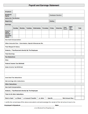 Free Employee Earnings Statement Template Payroll Statement Template