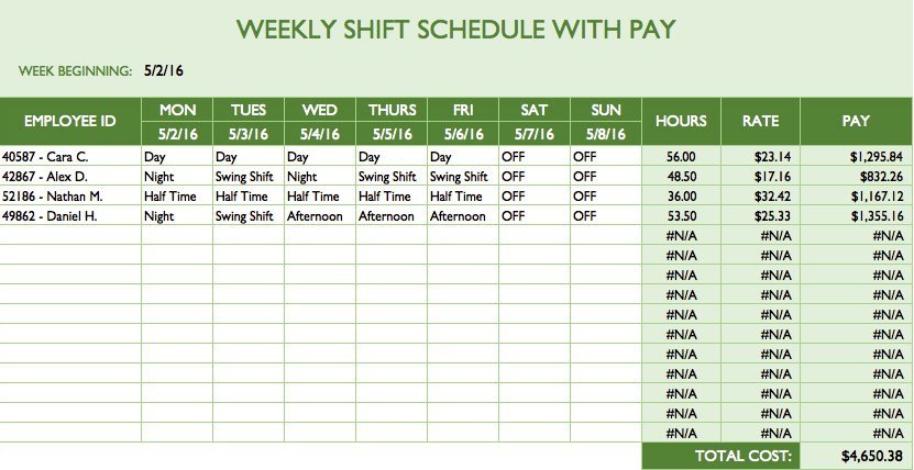 Free Employee Schedule Template Free Work Schedule Templates for Word and Excel