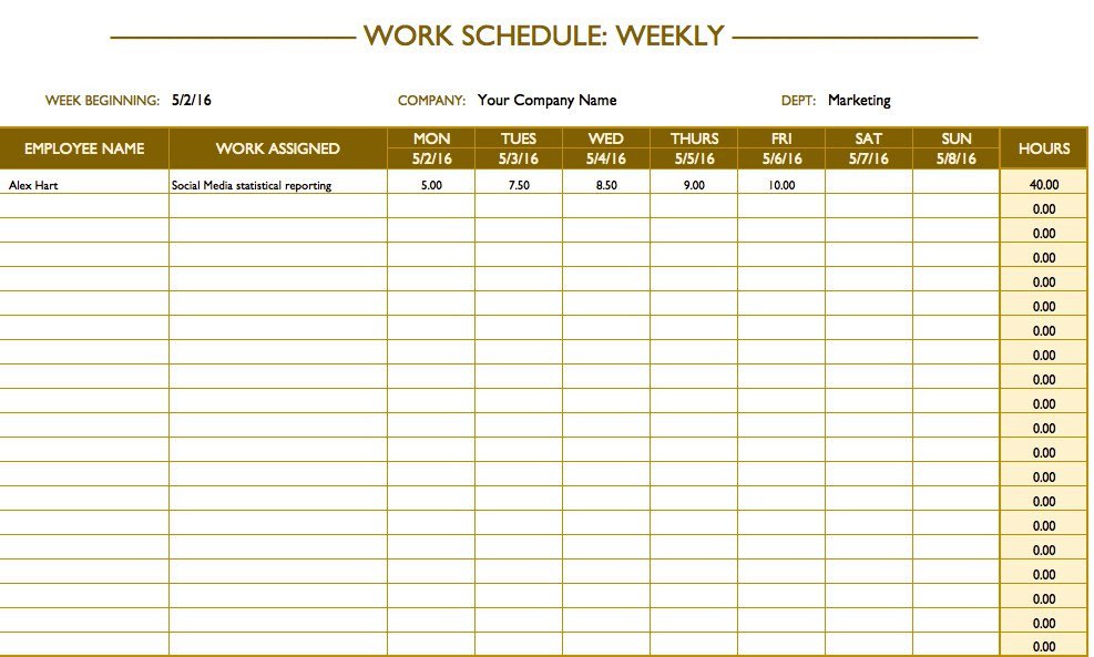 Free Employee Schedule Template Free Work Schedule Templates for Word and Excel