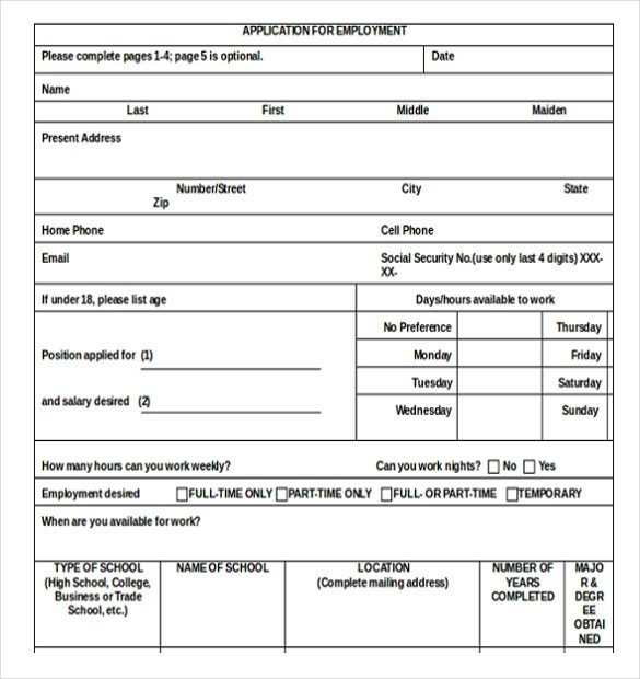 Free Employment Application Template Download 15 Employment Application Templates – Free Sample