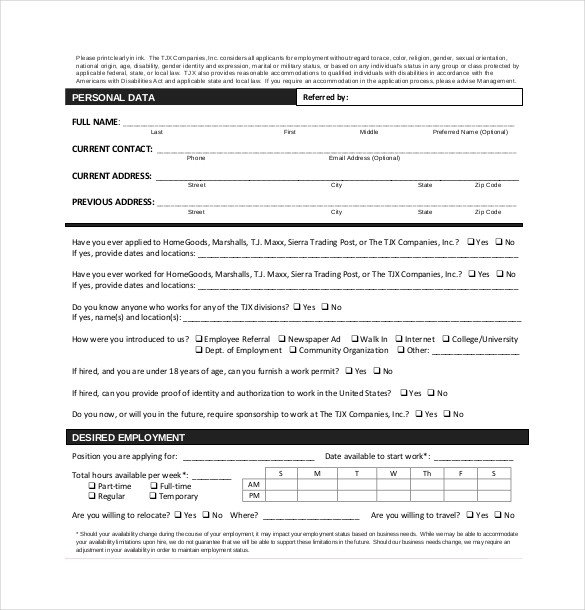 Free Employment Application Template Download 15 Employment Application Templates – Free Sample