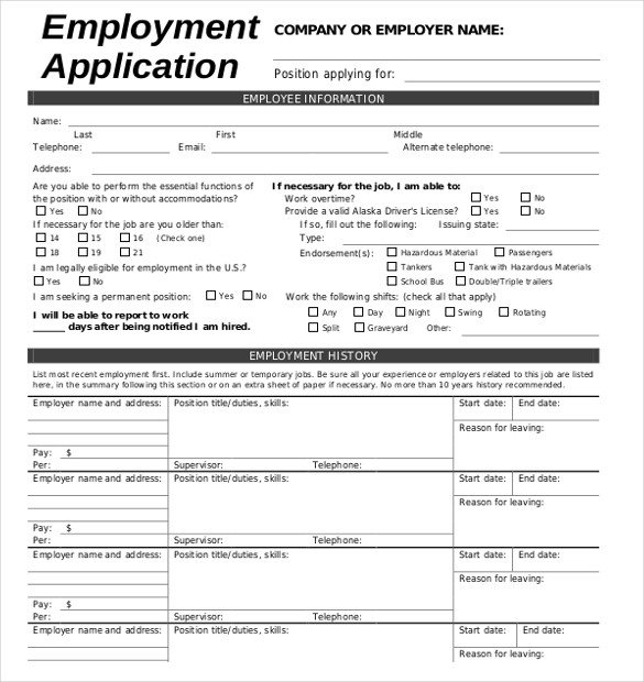 Free Employment Application Template Download 15 Job Application Templates – Free Sample Example