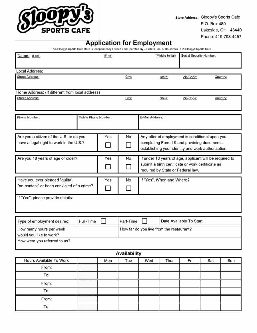 Free Employment Application Template Download 50 Free Employment Job Application form Templates