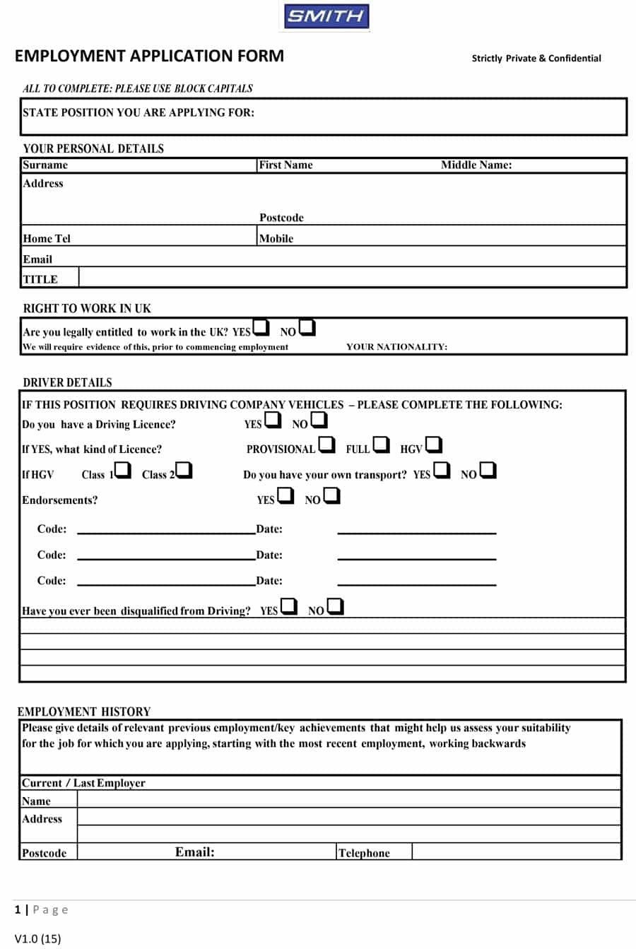 Free Employment Application Template Download 50 Free Employment Job Application form Templates