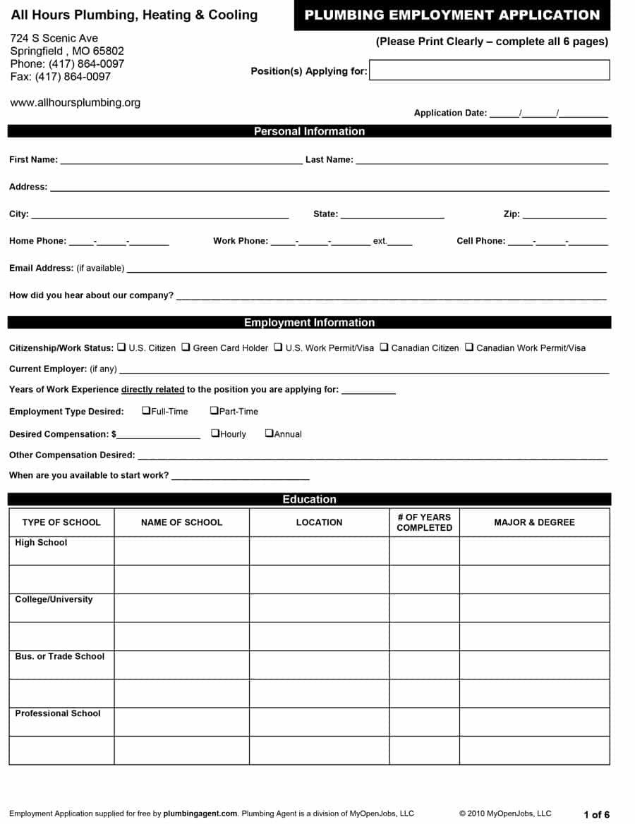 Free Employment Application Template Download 50 Free Employment Job Application form Templates