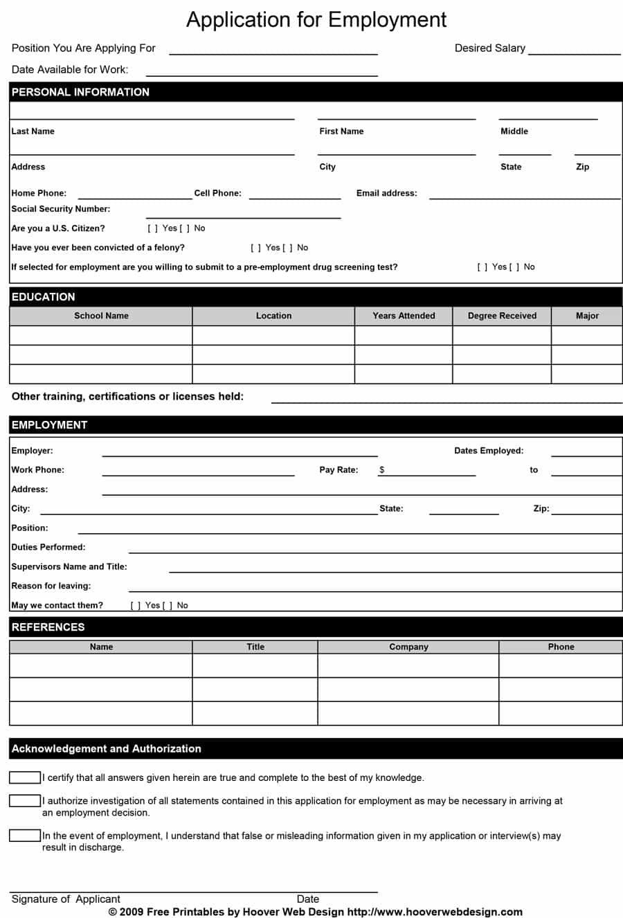 Free Employment Application Template Download 50 Free Employment Job Application form Templates