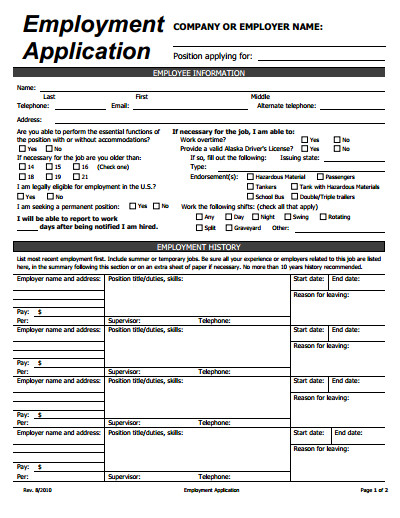 Free Employment Application Template Download Application Employment Free Download Create Edit Fill