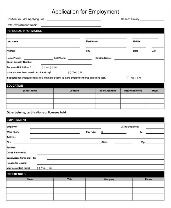 Free Employment Application Template Download Employment Application form Free Download