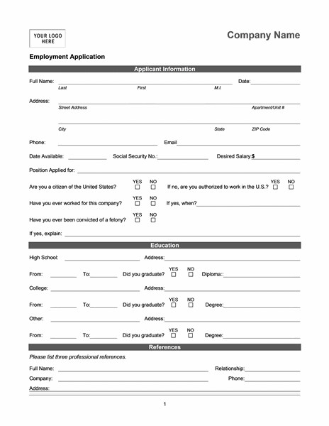 Free Employment Application Template Download Employment Application Online