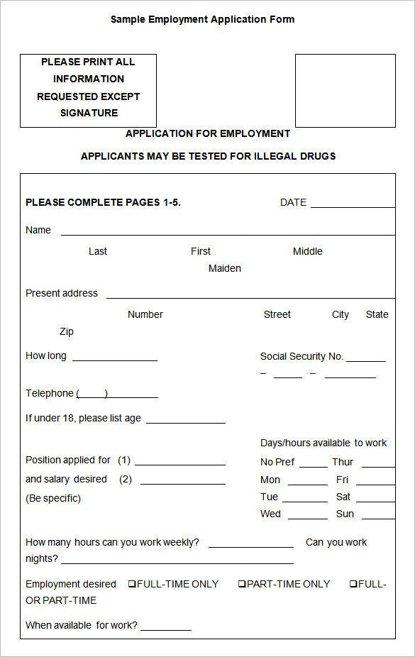 Free Employment Application Template Download Employment Application Templates – 10 Free Word Pdf