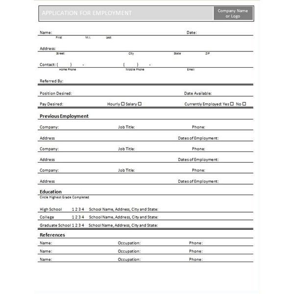 Free Employment Application Template Download Four Free Downloadable Job Application Templates