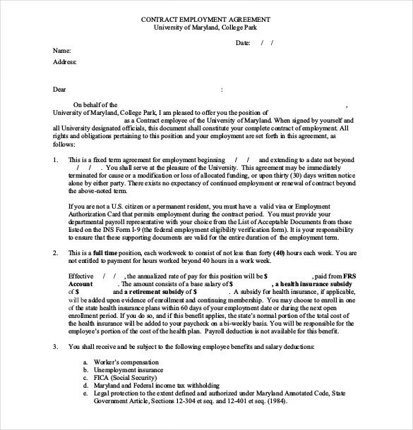 Free Employment Contract Template 24 Employee Agreement Templates – Word Pdf Apple Pages