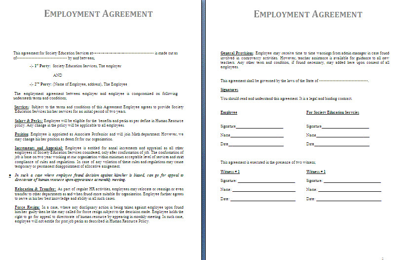 Free Employment Contract Template Employment Agreement Template