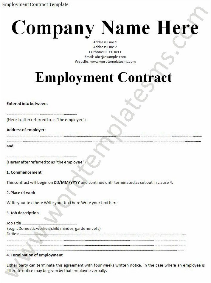 Free Employment Contract Template Free Printable Employment Contract Sample form Generic