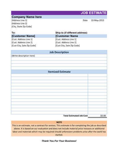 Free Estimate Template Word 11 Job Estimate Templates and Work Quotes [excel Word]