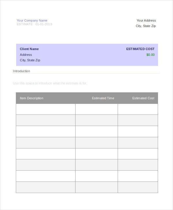 Free Estimate Template Word Word Estimate Template 5 Free Word Documents Download