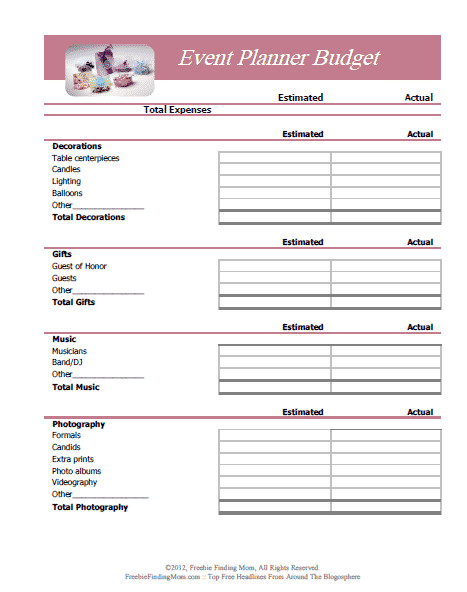Free event Planning Templates Free Printable Bud Worksheets
