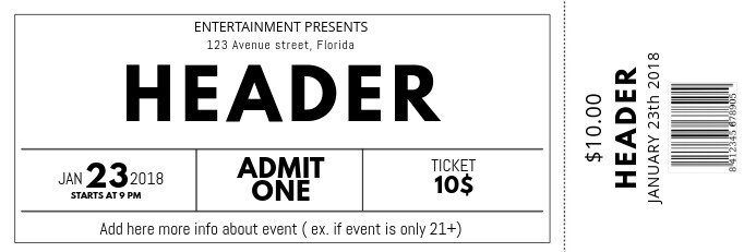 Free event Ticket Template Black and White Free Concert event Ticket Template