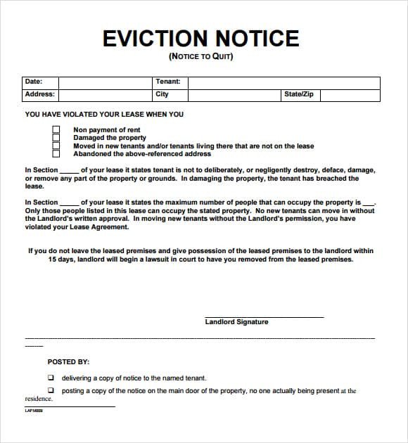 Free Eviction Notice Template 24 Free Eviction Notice Templates Excel Pdf formats