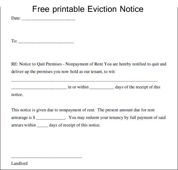 Free Eviction Notice Template Printable Eviction Notice