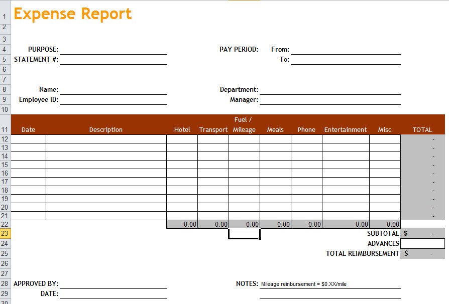 Free Expense Report Templates Expense Report Template In Excel