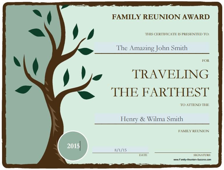 Free Family Reunion Templates Free Printable Awards for the Family Reunion
