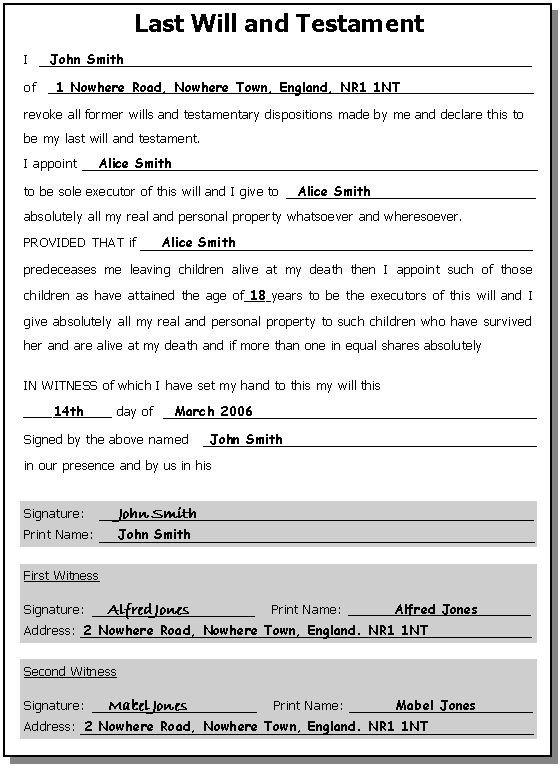 Free Florida Wills Template Printable Sample Last Will and Testament Template form