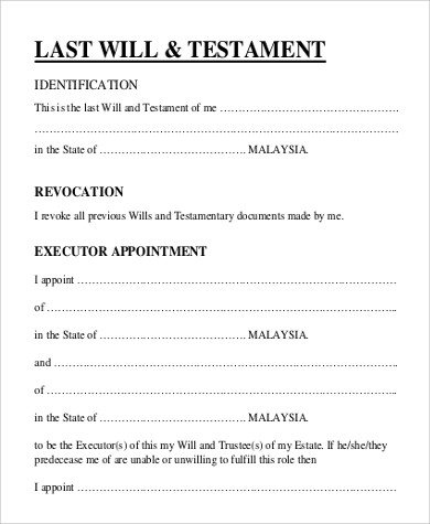Free Florida Wills Template Simple Will form 9 Examples In Word Pdf