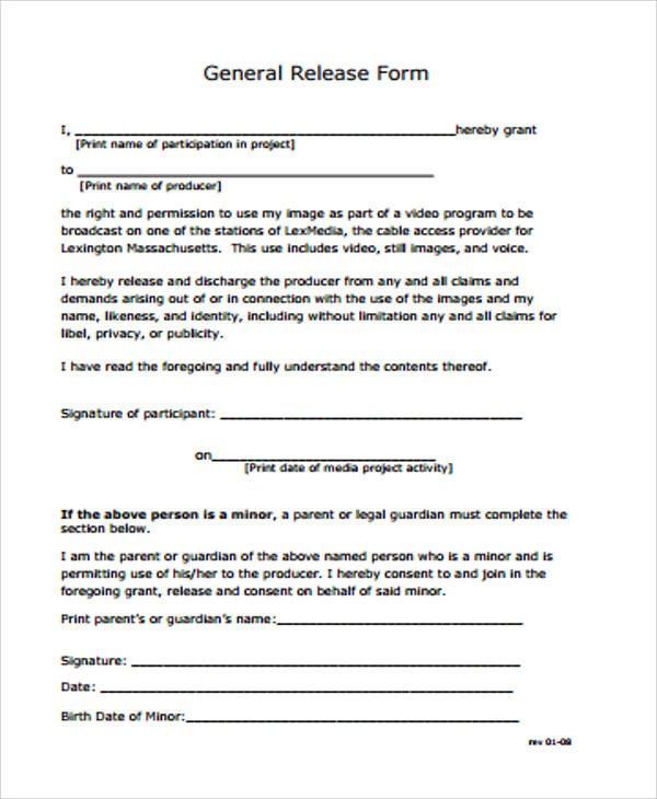 Free General Release form Template General Release form Sample 8 Examples In Word Pdf