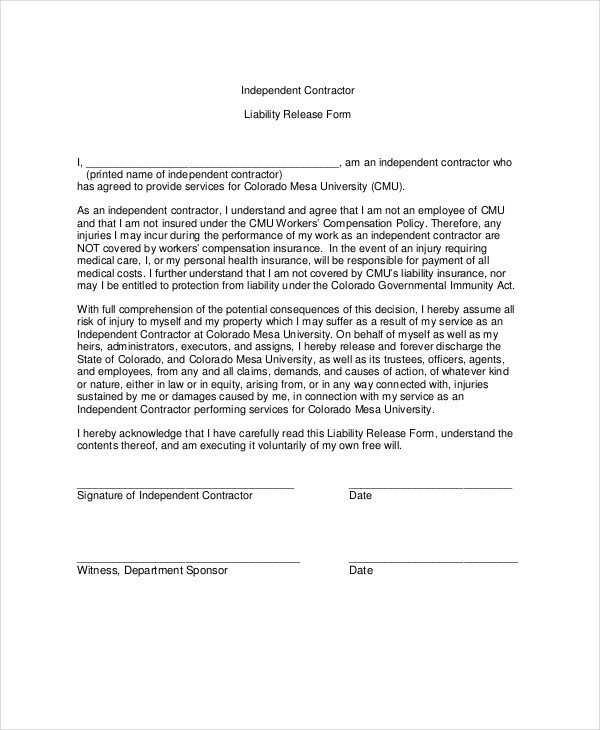 Free General Release form Template Liability Release form Template