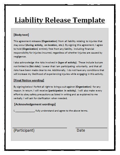 Free General Release form Template Liability Waiver Template