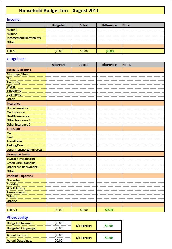 Free Household Budget Template 10 Home Bud Templates