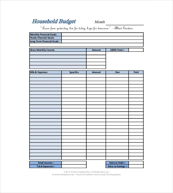 Free Household Budget Template 13 Household Bud Templates Free Sample Example