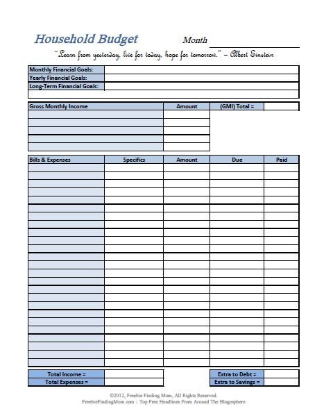 Free Household Budget Template Free Printable Bud Worksheets – Download or Print