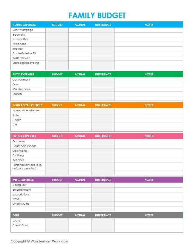 Free Household Budget Template Free Printable Family Bud Worksheets