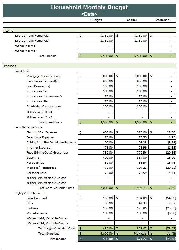Free Household Budget Template Sample Household Bud 10 Documents In Pdf Word Excel