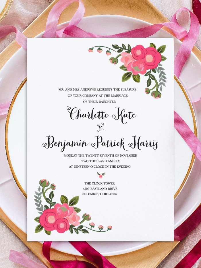Free Invitation Template Printable Print Pink Flowers Free Printable Invitation Templates