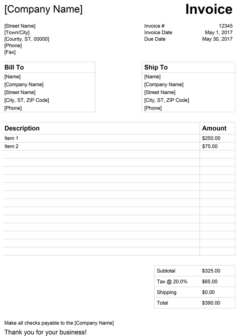 Free Invoice Template for Word Invoice Template for Word Free Simple Invoice