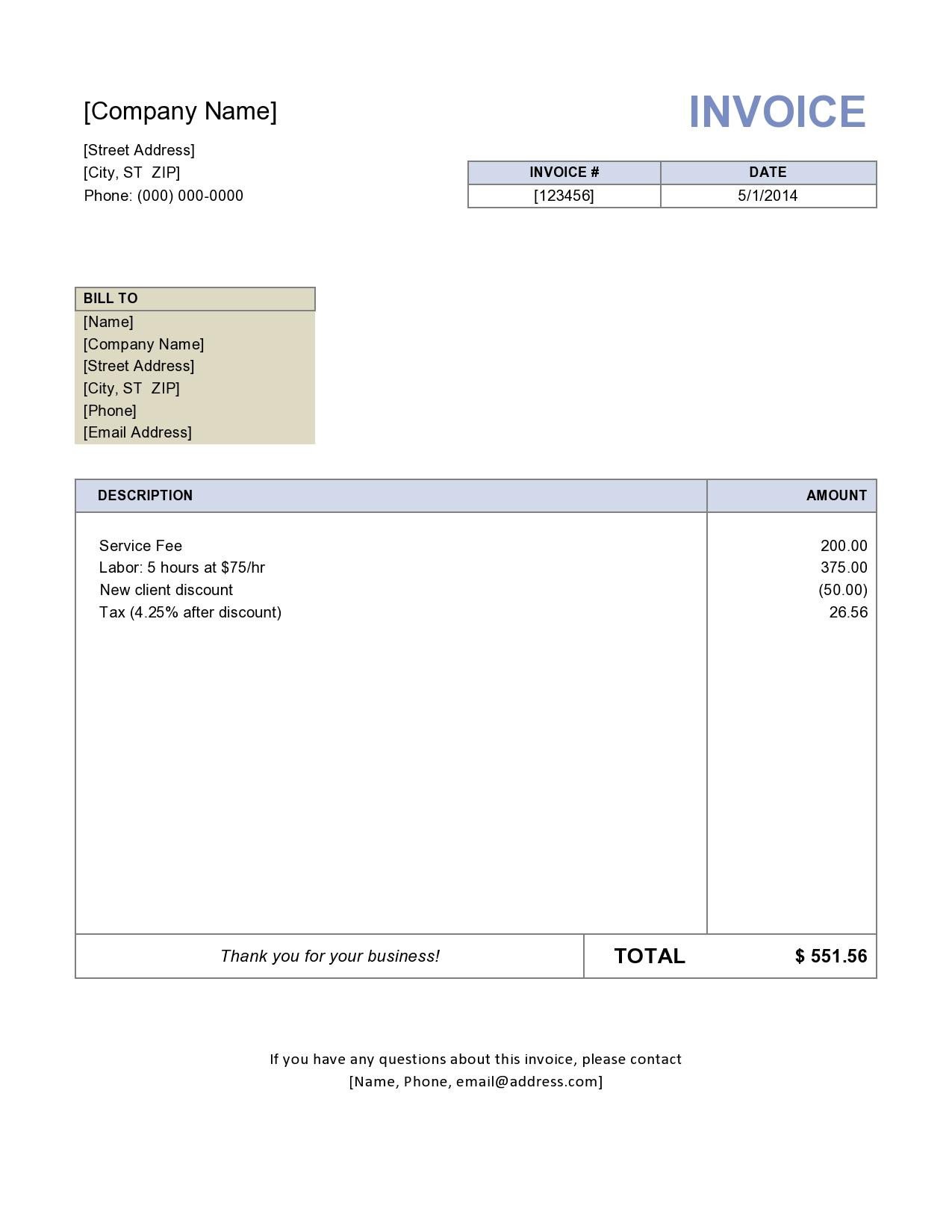 Free Invoice Template for Word Invoice Template Free