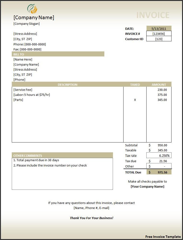 Free Invoice Template for Word Invoice Templates