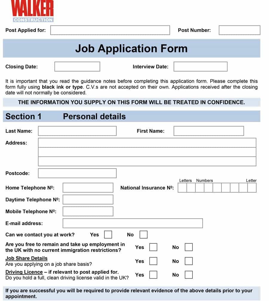 Free Job Application Template 50 Free Employment Job Application form Templates