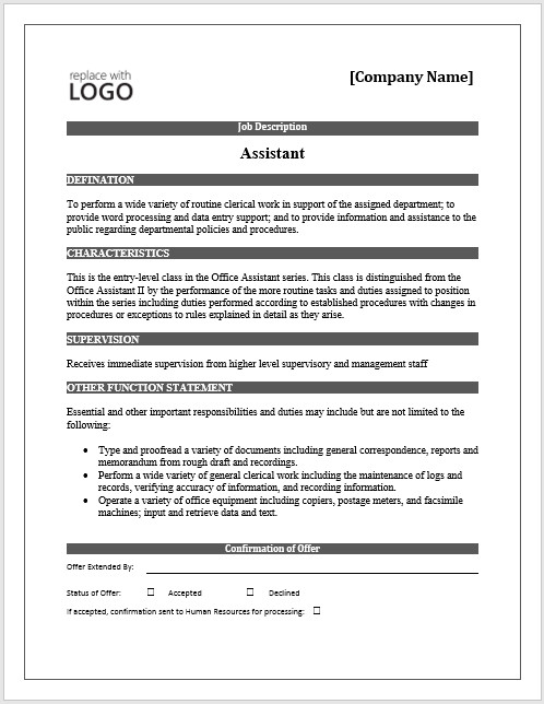 Free Job Description Template 11 Elements Of A Job Description form Small Business