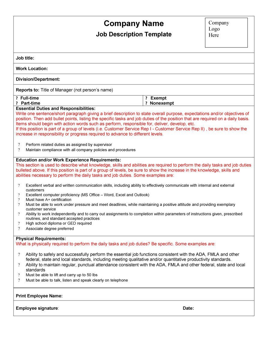 Free Job Description Template 49 Free Job Description Templates & Examples Free
